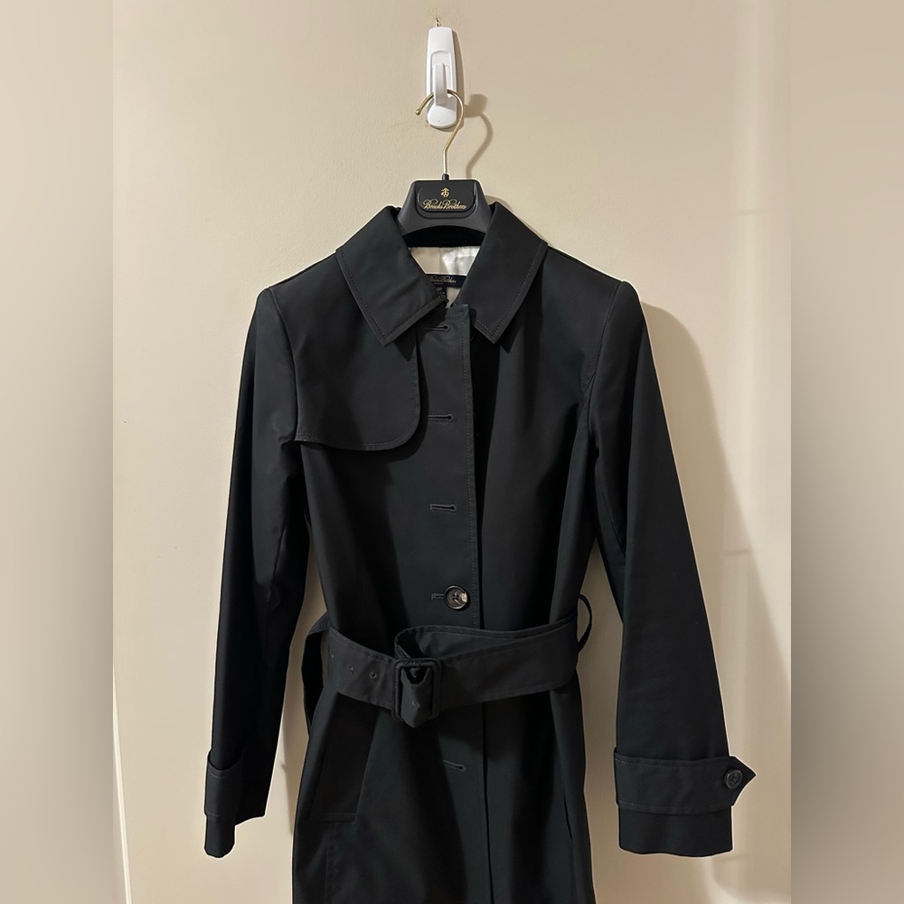 Brooks Brothers Black Trench Coat Petite - Picture 2 of 10